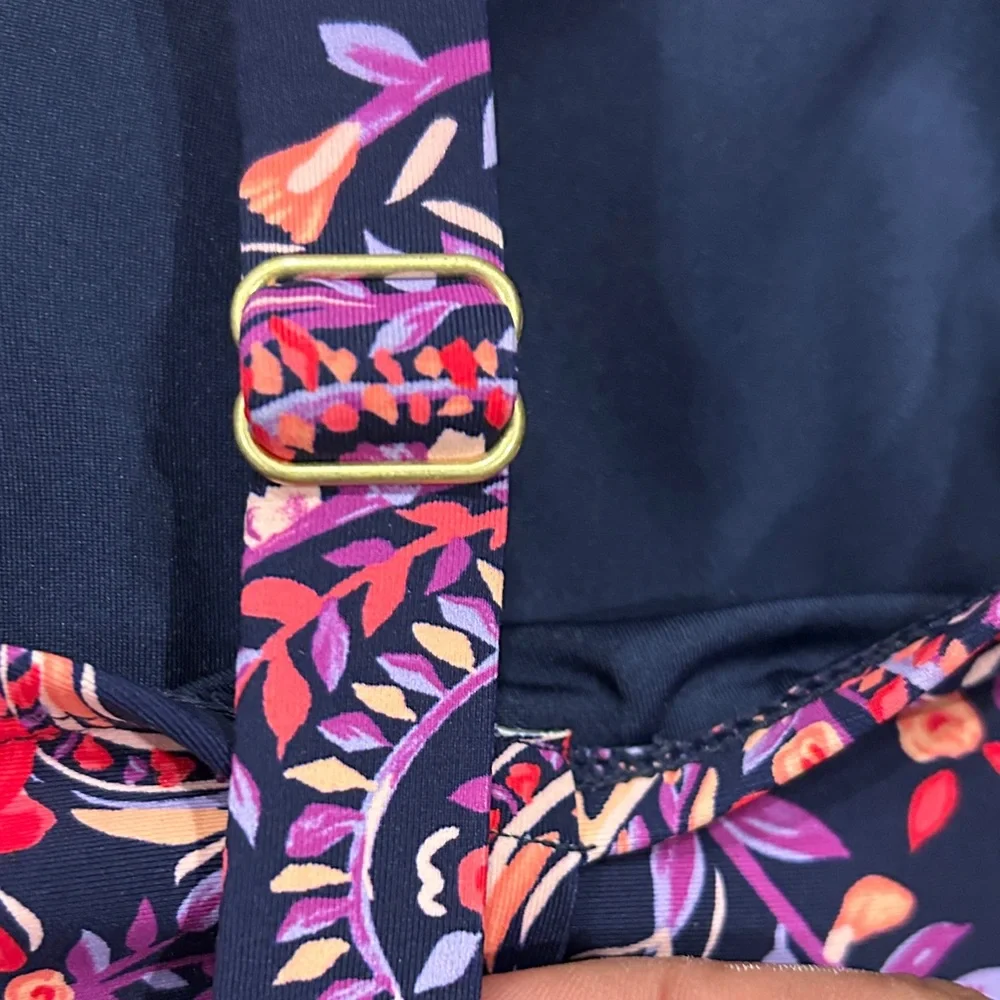 Lands' End Navy One-Piece Swimsuit with Pink & Coral Floral Paisley XS